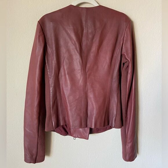 Vince Leather Moto Red Jacket Collarless Asymmetric Zip Size S - Picture 9 of 13
